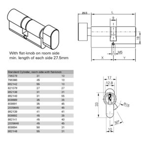 Lõi khóa 31.5x50.5 núm dẹt - Chi tiết kỹ thuật